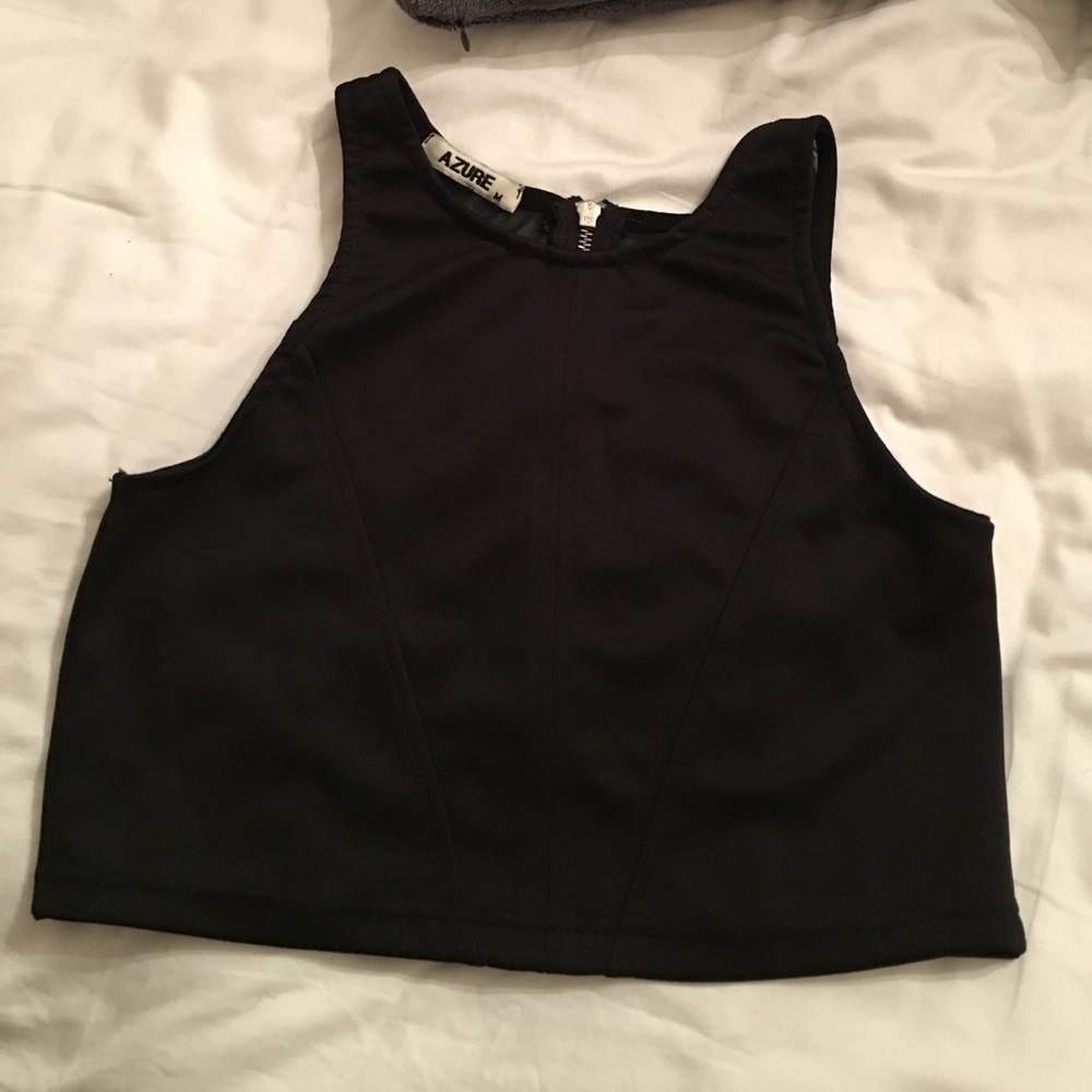 Black mesh detail crop top