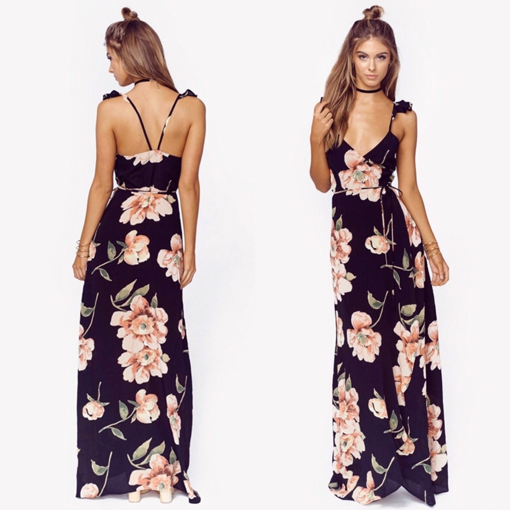 💥 SALE Low Cut Surplice Slit Floral Maxi Dress - Picture 2 of 4