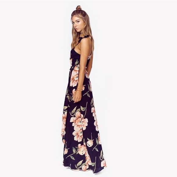 💥 SALE Low Cut Surplice Slit Floral Maxi Dress - Picture 3 of 4