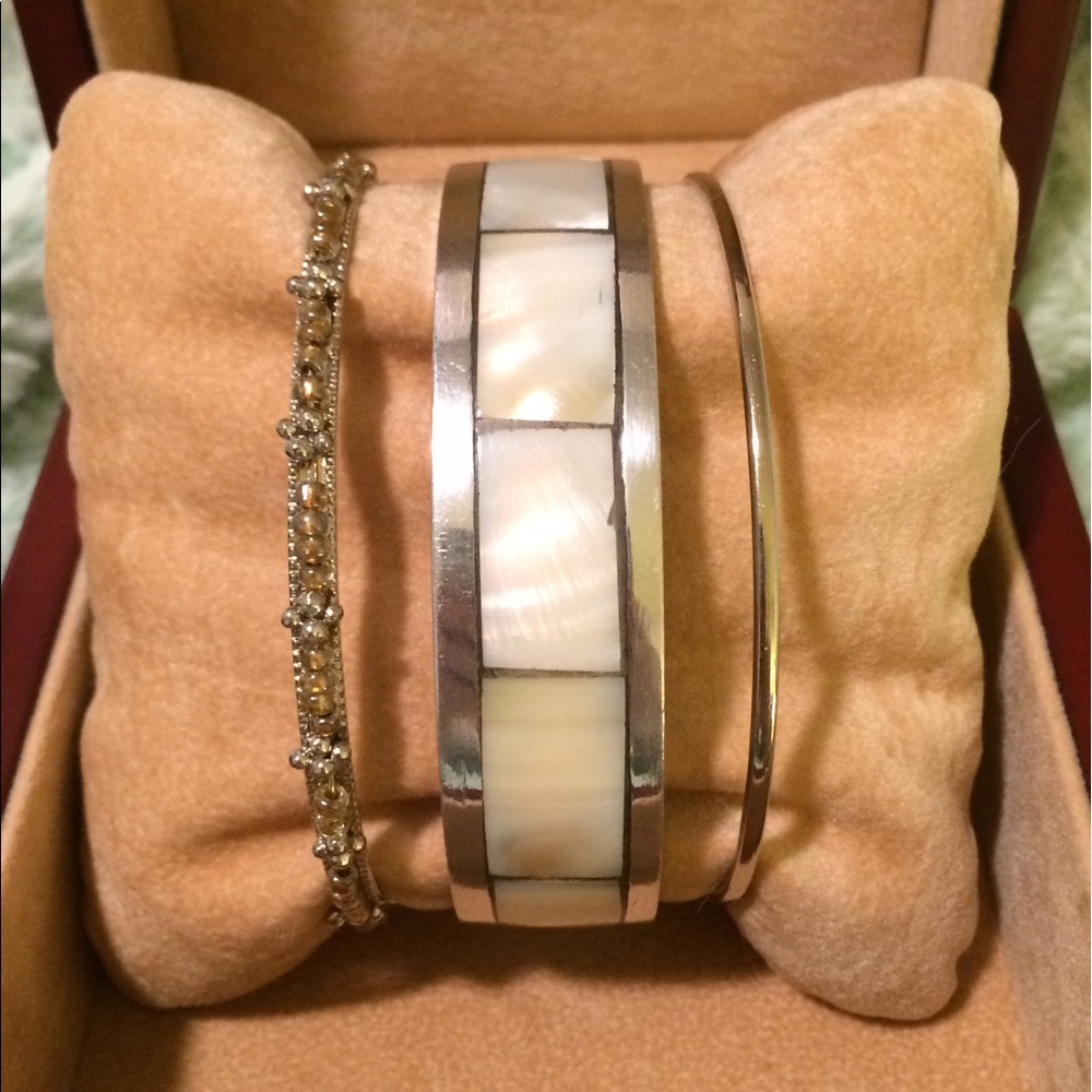 Silver Bangles with Mother of Pearl