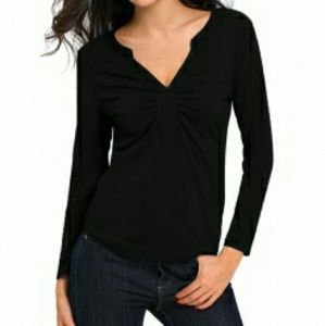Black v neck gathered detail long sleeve top