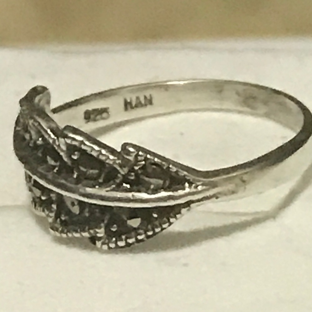 Marcasite Leaf Sterling Silver Ring - image 2