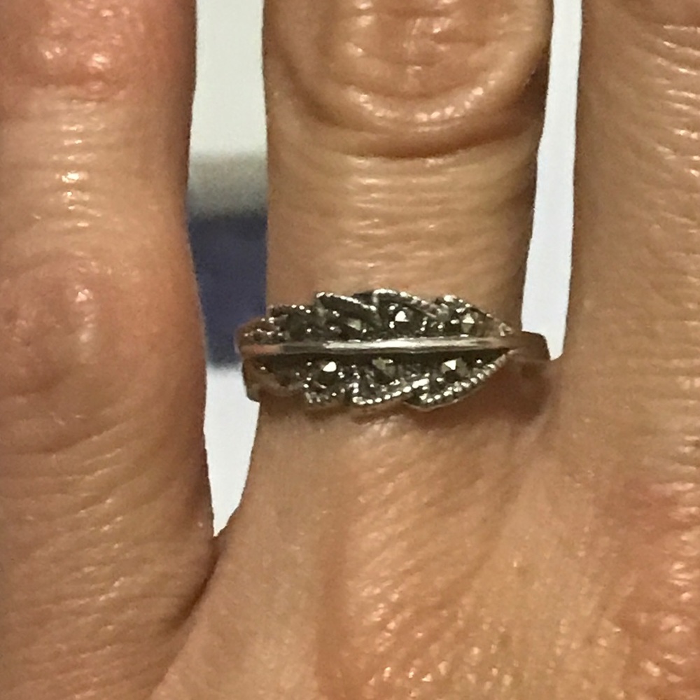 Marcasite Leaf Sterling Silver Ring - image 3
