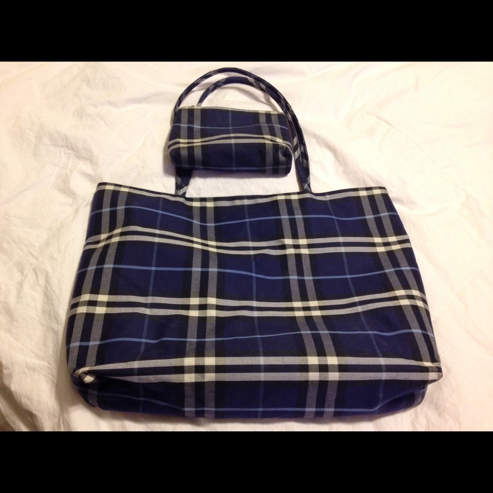 Burberry Brit Plaid Tote w Matching Cosmetic bag