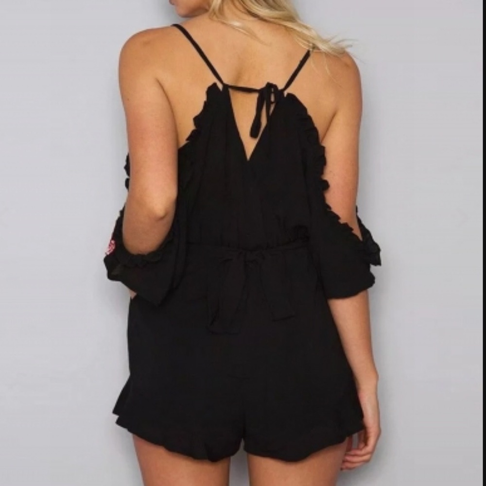 Off The Shoulder Black Floral Romper - Picture 3 of 5