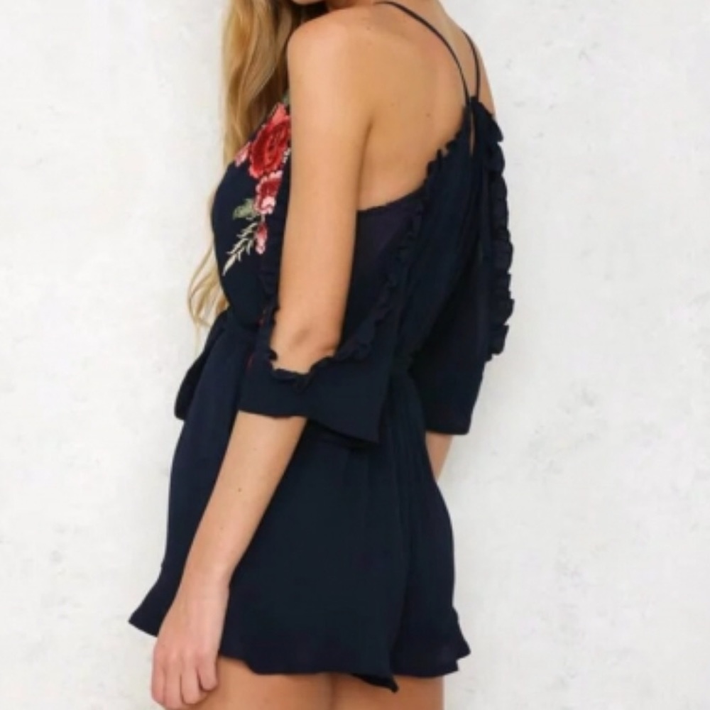 Off The Shoulder Black Floral Romper - Picture 4 of 5