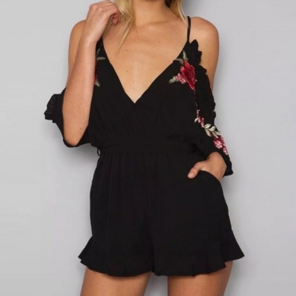 Other - Off The Shoulder Black Floral Romper