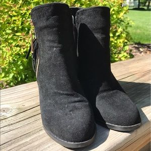 Black booties with fringe