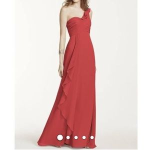 One Shoulder Chiffon Dress with Cascading Detail