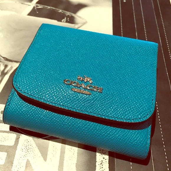 Coach Handbags - COACH SMALL TURQUOISE LEATHER TRIFOLD WALLET