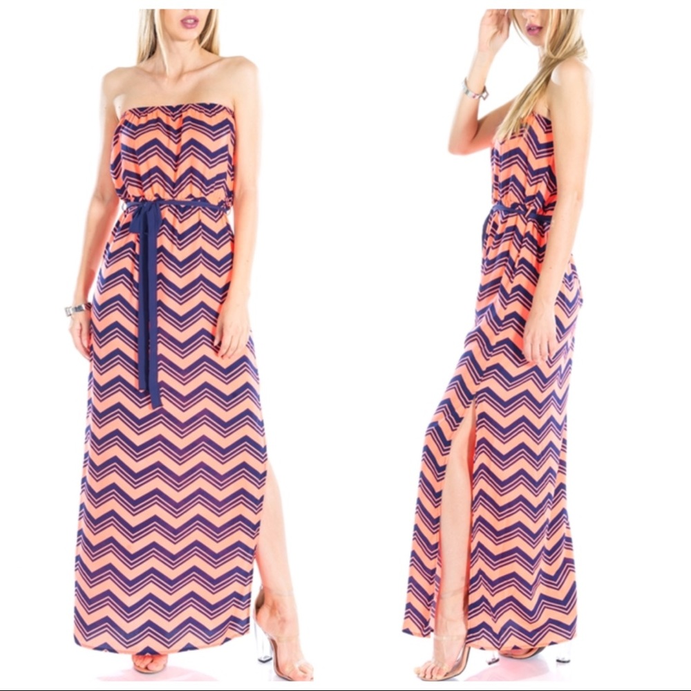 LAST1⏰HOST PICK❤Maxi  Chevron Coral Dress