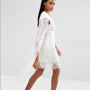 Lavish Alice Embroidered Mesh Maxi Cape Mini Dress