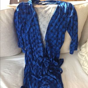 DVF blue and black short wrap dress