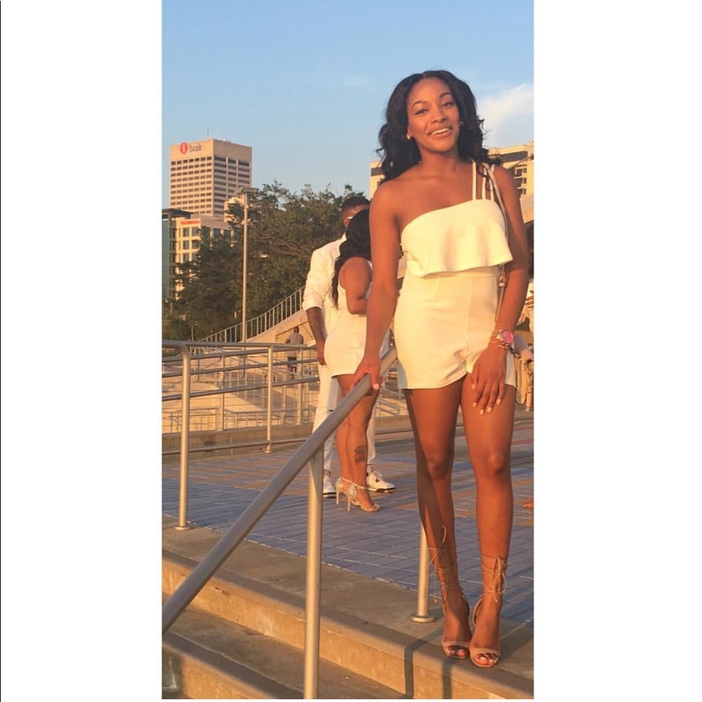 White one shouldered romper