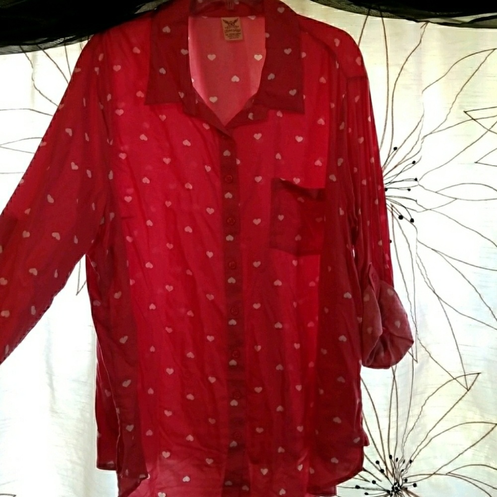 Faded Glory Pink Heart Print Blouse