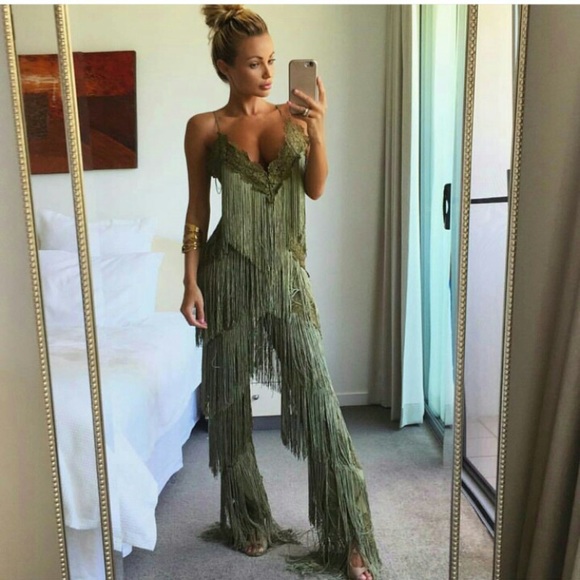 rihanna olive green jumpsuit