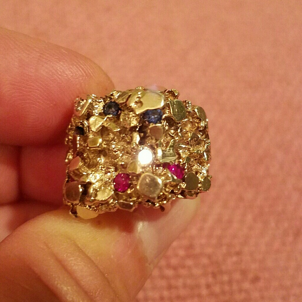 (SOLD) 417(10k) yg diamonds rubies sapphires ring
