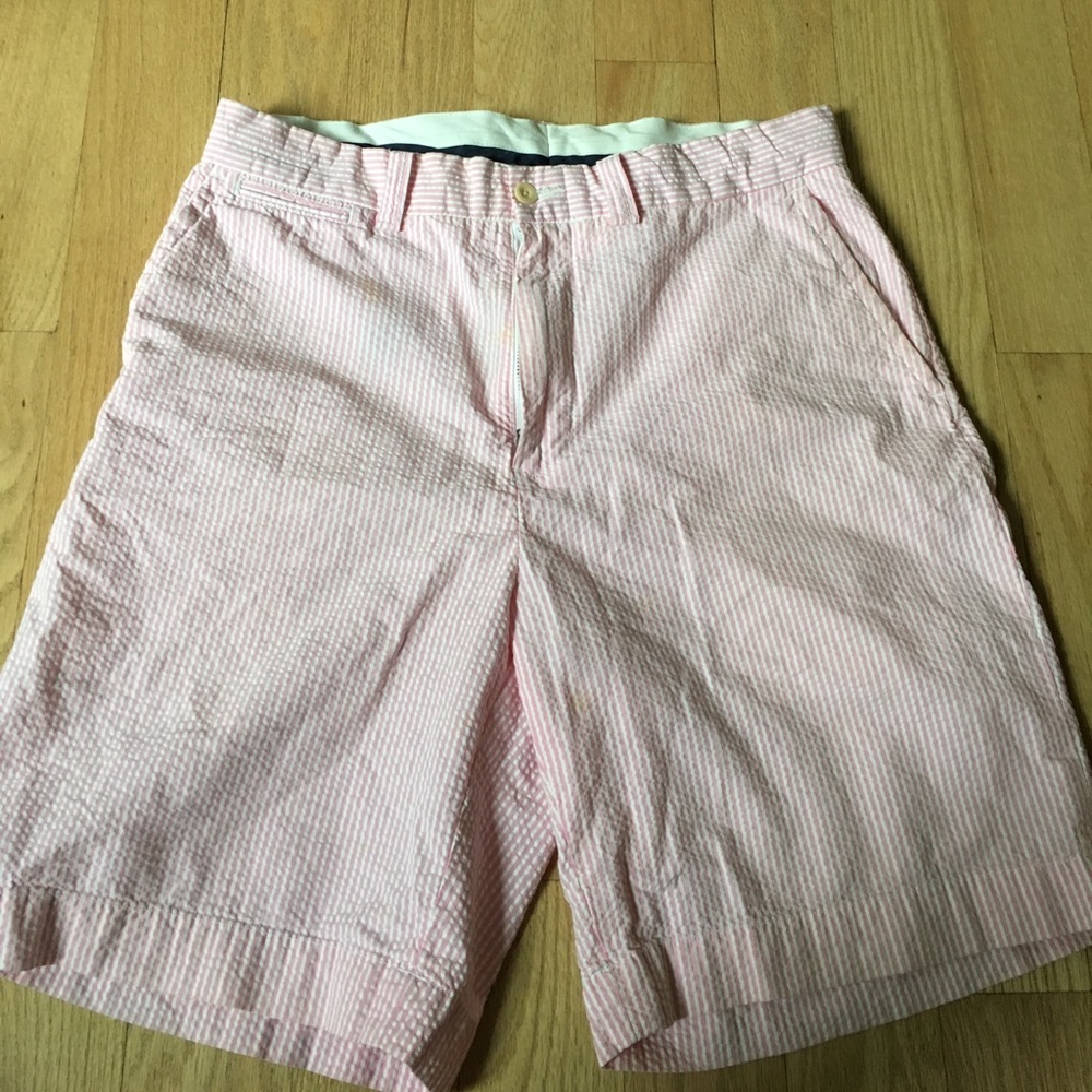 polo Pink and white stripes seersucker shorts