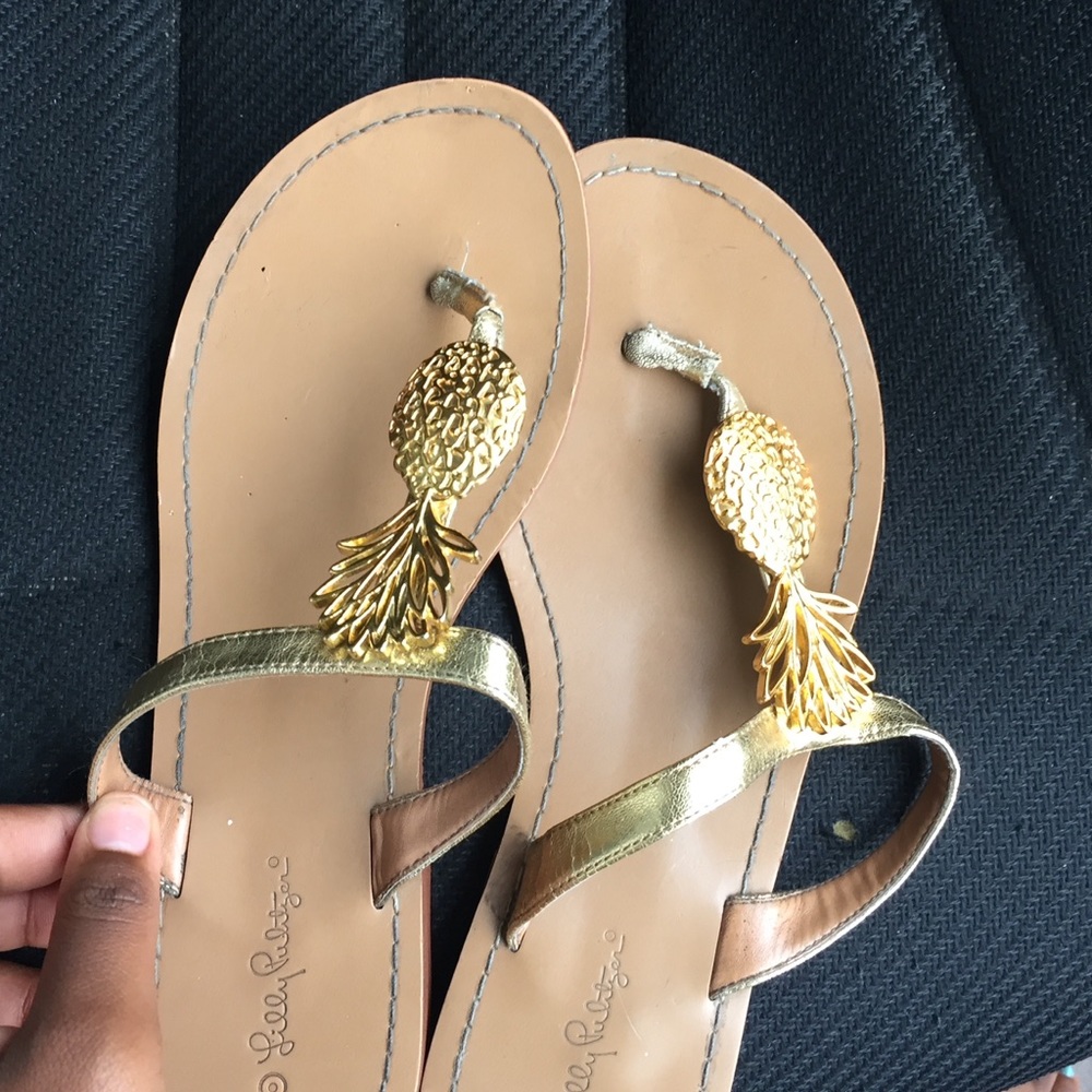 Lily Pulitzer sandals topped off with a pineapple
