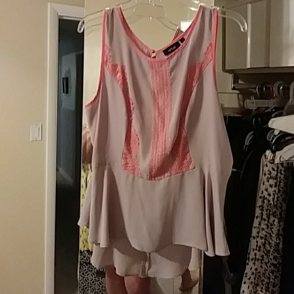 Gray with pink lace high low peplum