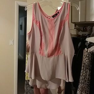 Gray with pink lace high low peplum