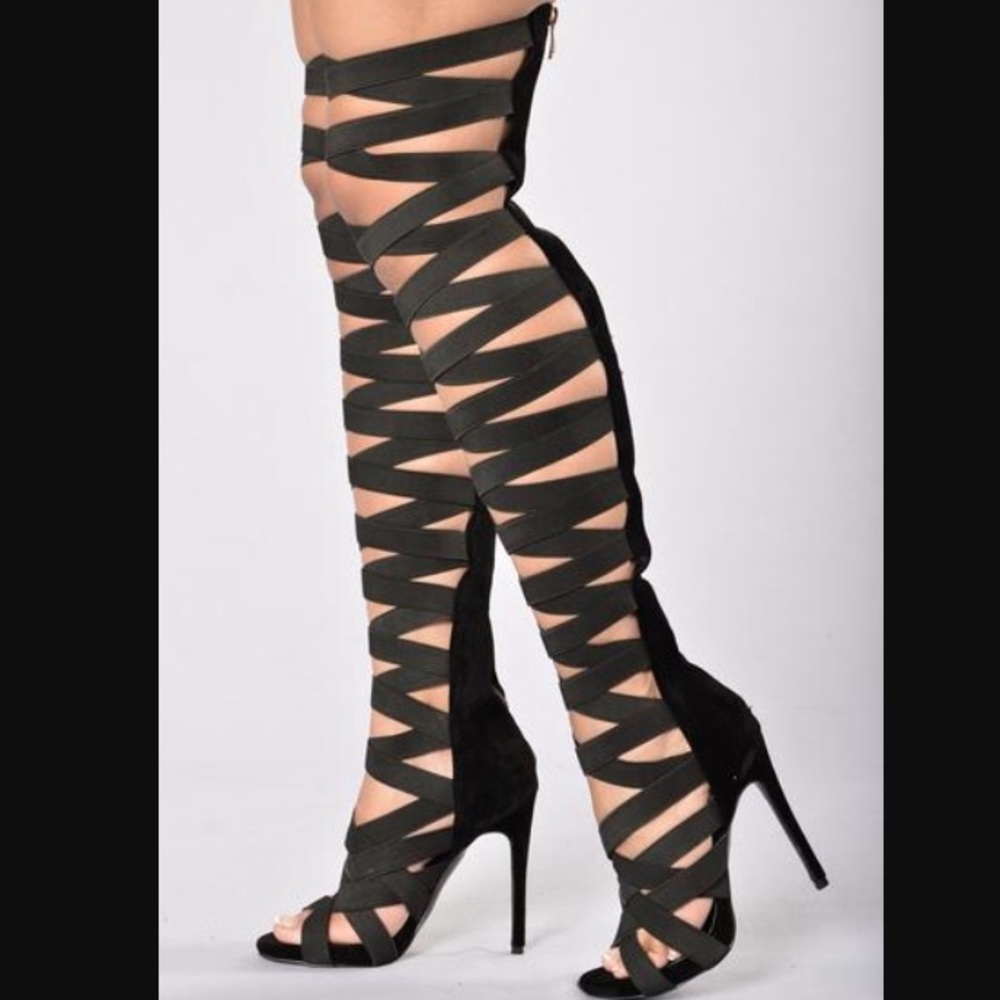 THIGH HIGH cage sandal heels
