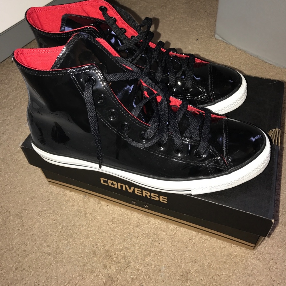 Men's patent leather high top Converse sneakers