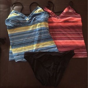 Nike swim tops and Malibu black bottoms