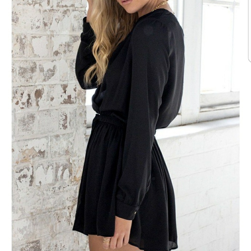 🎇Long Sleeve V Neck Romper | Black - Picture 3 of 3