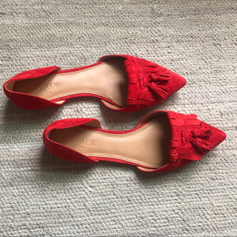J.Crew Red D'orsey Tassel Flat Size 7