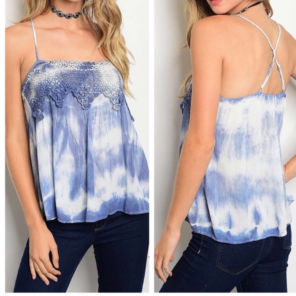 Strappy blue and white tank top