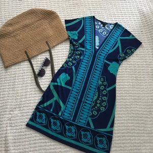 Navy + Green Deep V-neck Banana Republic Dress