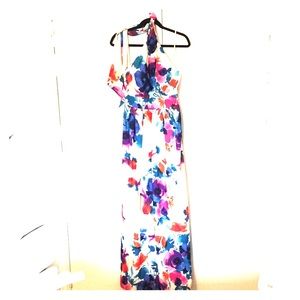 Eliza J Floral Print Long Halter Maxi Dress Gown