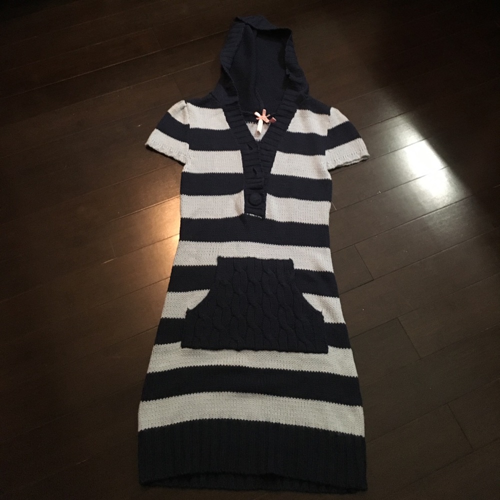 Hooded striped sweater dress