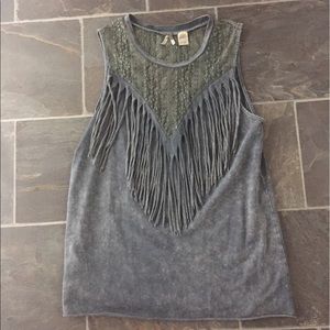 Gimmicks lace and fringe sleeveless top