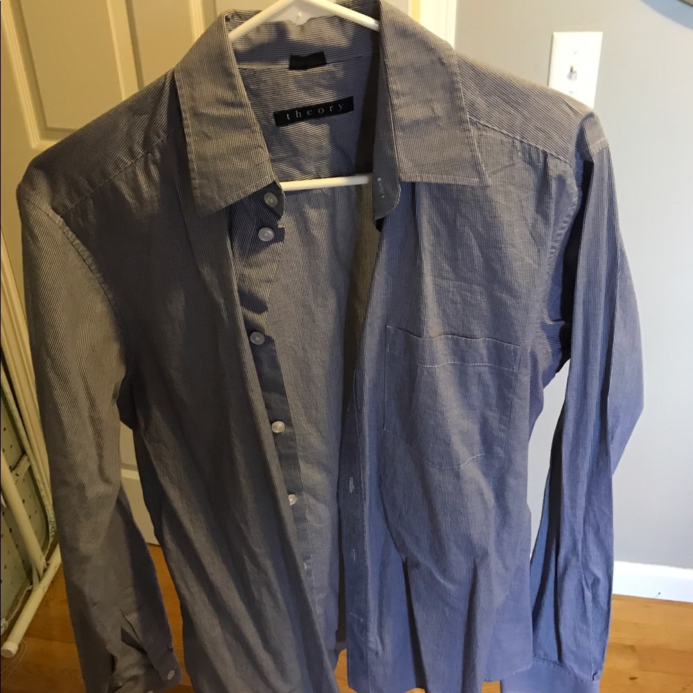Theory blue and white fine gingham shirt