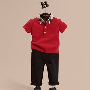 Burberry Check Collar Cotton Polo Shirt