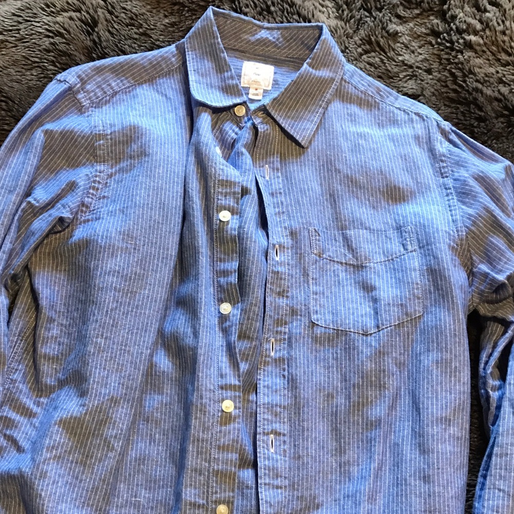 Gap blue linen shirt with white vertical stripes