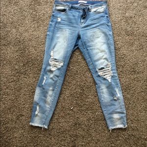 Size 16 high waist fringe bottom demolished jeans