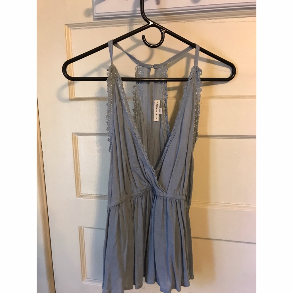 Baby blue v neck peplum tank