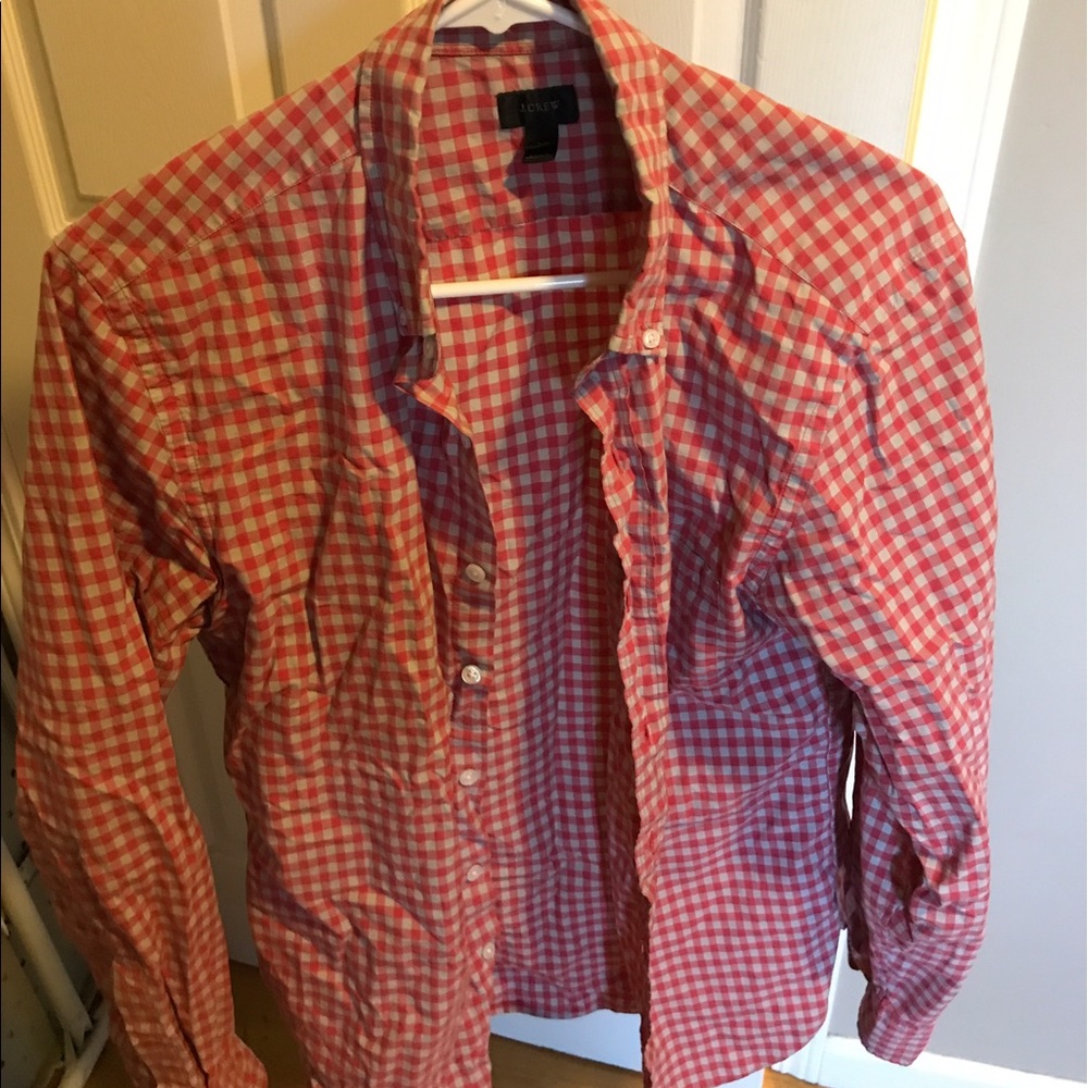 J. Crew red and grey gingham patterned buttondown