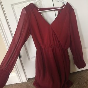 Long sleeve burgundy red dress