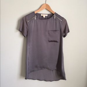 Michael by Michael Kors Hi Lo Zipper Tee in Silver
