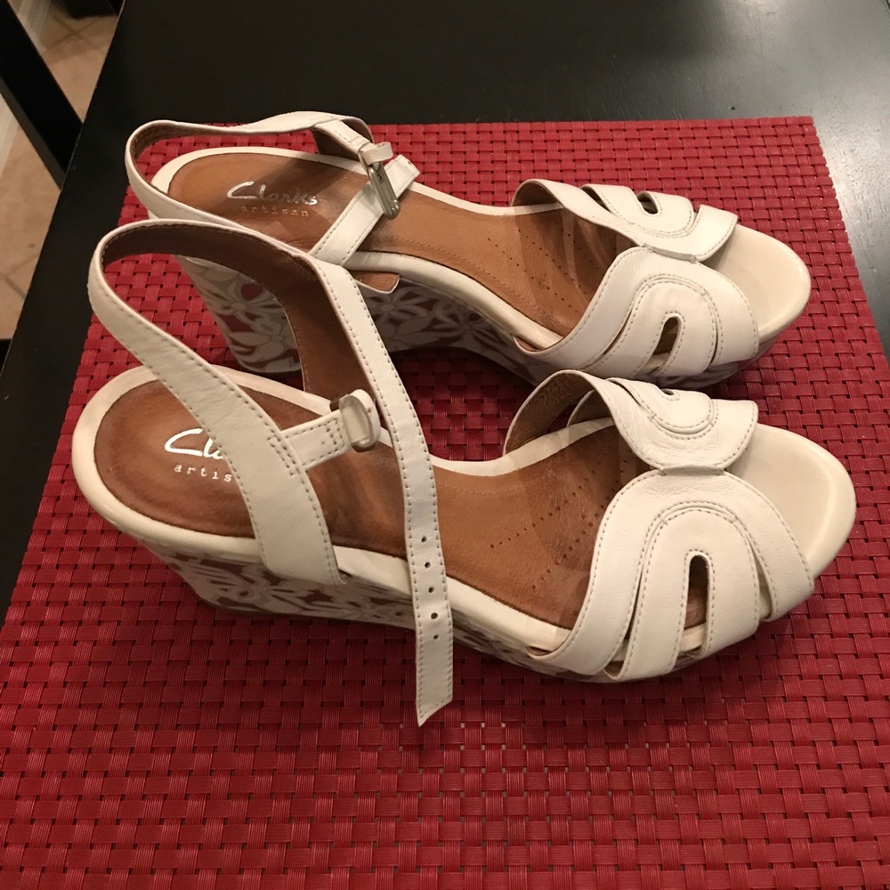 Clark white wedge sandals