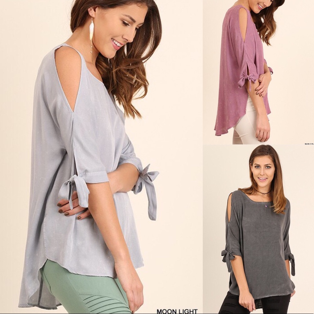 🆕 Half sleeve open cold shoulder top with tie - Picture 1 of 2
