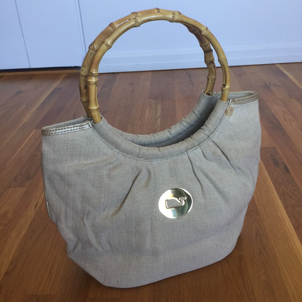 Vineyard Vines Bamboo Handle Linen Tote