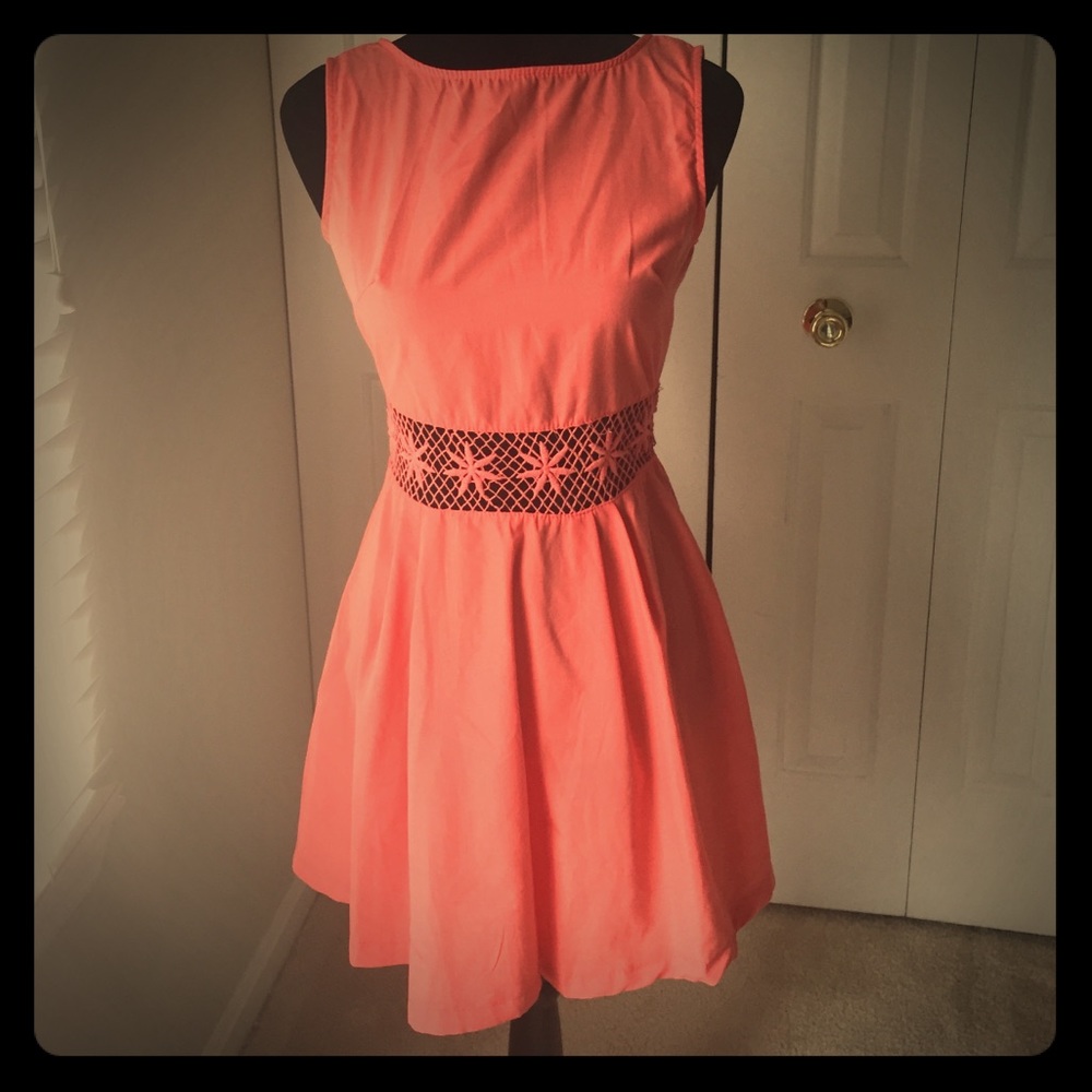 Coral Embroidered mini dress Size UK8/US4