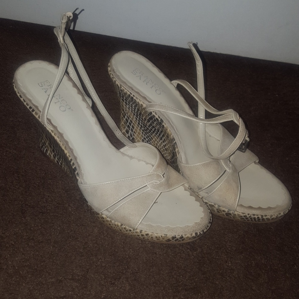 Franco Sarto Snake Print Nude Wedges