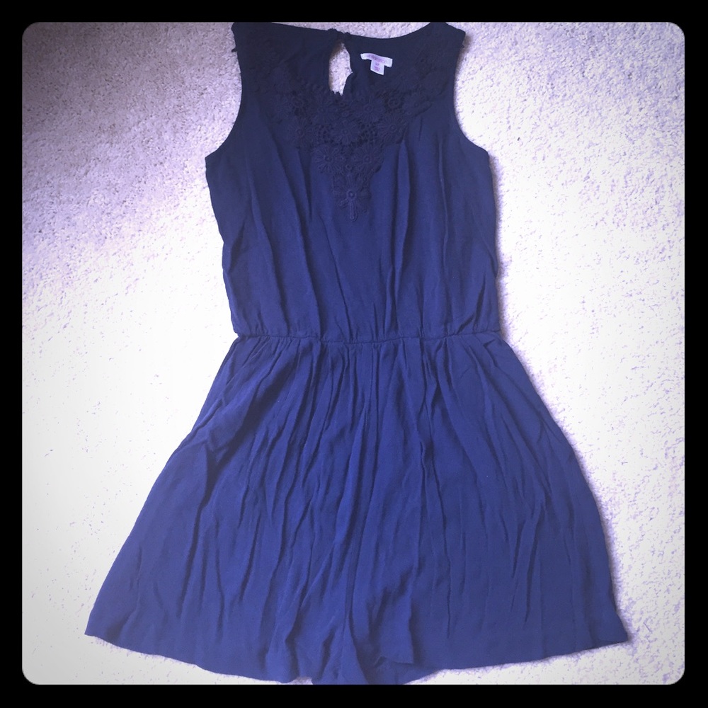 Navy romper with crochet detailing Sz S