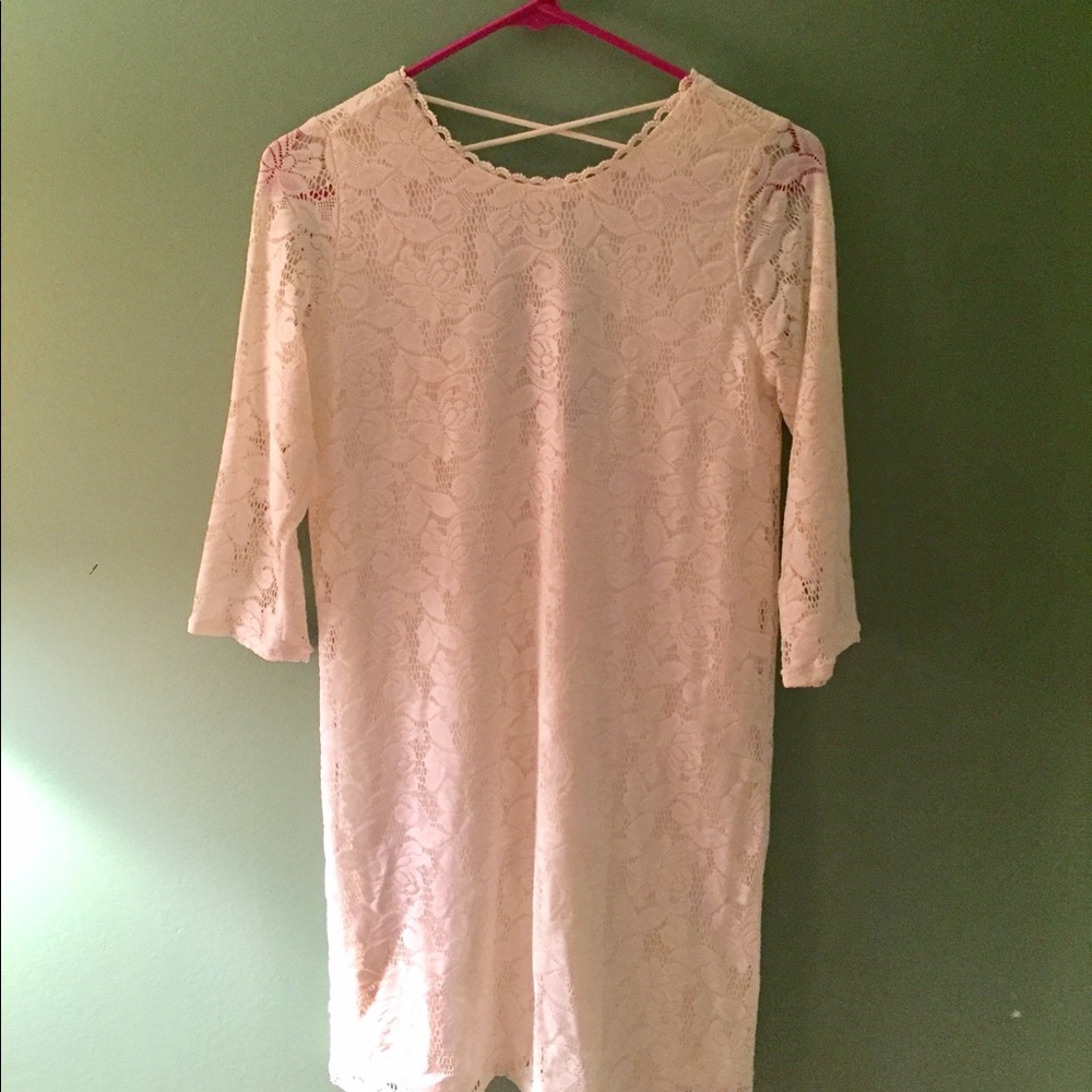 Cream Floral and Lace Dress